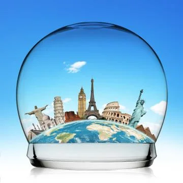 Monuments of the world in a snowball Stock Illustration