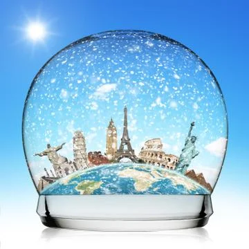 Monuments of the world in a snowball Stock Illustration
