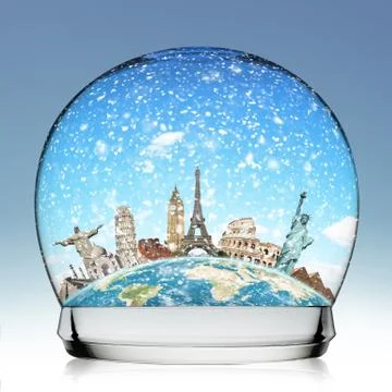 Monuments of the world in a snowball Stock Illustration