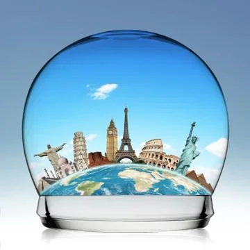 Monuments of the world in a snowball Stock Illustration