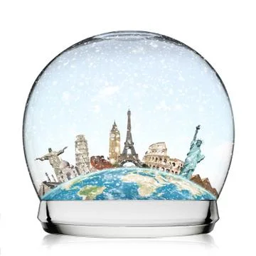 Monuments of the world in a snowball Illustrazione stock