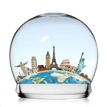 Monuments of the world in a snowball Stock Illustration
