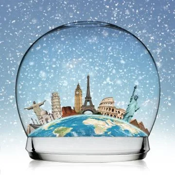 Monuments of the world in a snowball Stock Illustration