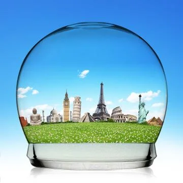 Monuments of the world in a snowball Illustrazione stock