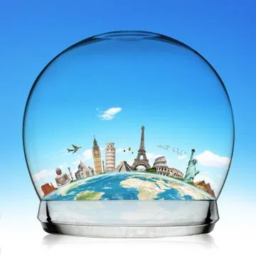 Monuments of the world in a snowball Stock Illustration