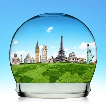 Monuments of the world in a snowball Illustrazione stock