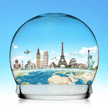 Monuments of the world in a snowball Stock Illustration