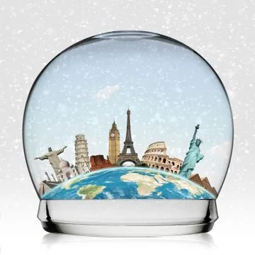 Monuments of the world in a snowball Illustrazione stock
