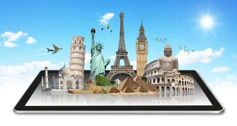 Monuments of the world on a tactile tablet Stock Illustration