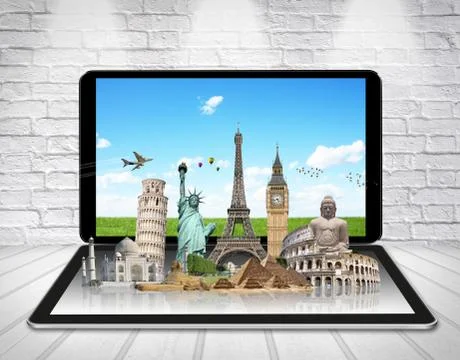 Monuments of the world on a tactile tablet Stock Illustration
