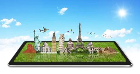 Monuments of the world on a tactile tablet Stock Illustration