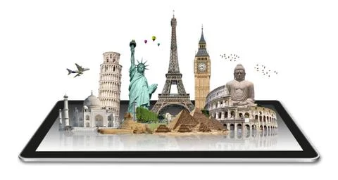 Monuments of the world on a tactile tablet Illustration