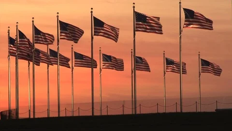 Monumnet flags at sunset Stock Footage 74090873