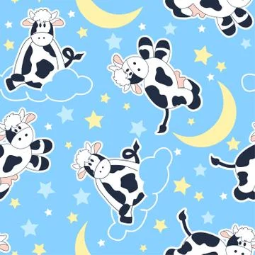 Moo Cows at night seamless pattern Stock Illustration