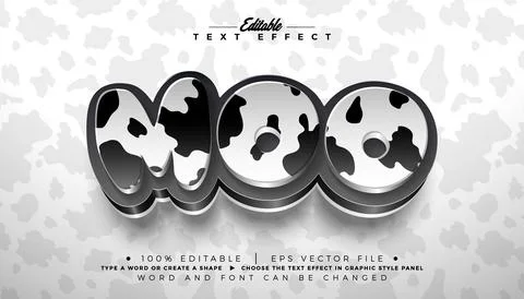 Moo Text Effect Design Editable Vector Graphic Style with Spotted Cowhide Tex Illustrazione stock
