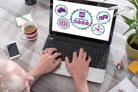 Mooc concept on a laptop screen Stock Photos