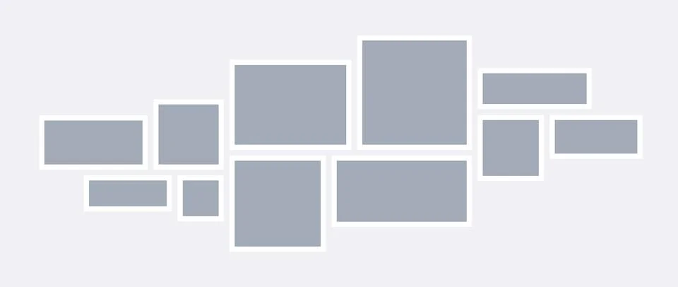 Mood board or image grid template. Grey mosaic art collage arrangement. Photo Stock Illustration
