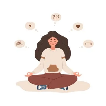 Mood disorder. Sad woman sitting in lotus position. Mental health. Symptoms of Stock Illustration