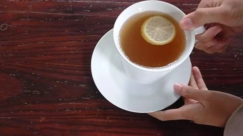 A mood for drinking hot lemon tea with a slice of lemon Stock Footage 150215798