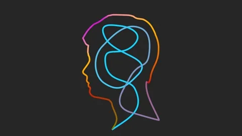 Mood swing concept. Many emotions lines inside head. Bipolar disorder. Hormonal Stock Footage 321916493