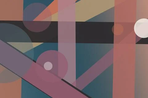A moody abstract collage combines translucent circles, diagonals, and verti.. Illustrazione stock