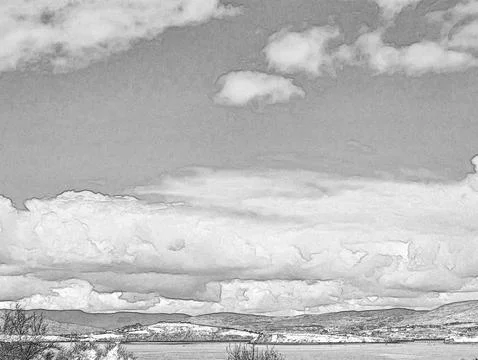 Moody countryside landscape under dramatic cloudy sky Stock Illustration