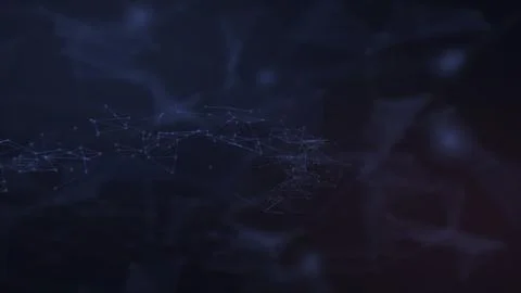 A moody dark blue technology backdrop shows delicate glowing connections an.. Illustrazione stock