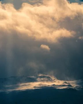 Moody Dramatic Low Cloud Winter Landscape In Mountains With Snow Stock Photos