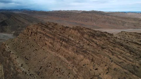 Moody Drone View Of Eroded Sedimentary Layers, Noyon Uul, Mongolia Stock Footage 333552690