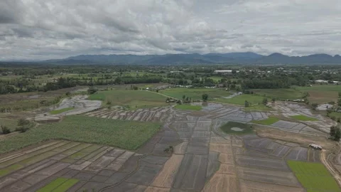 Moody Monsoon Sky Over Layered Green Hills, Farmland and Peaceful Valley, R.. Stock Footage 337013129