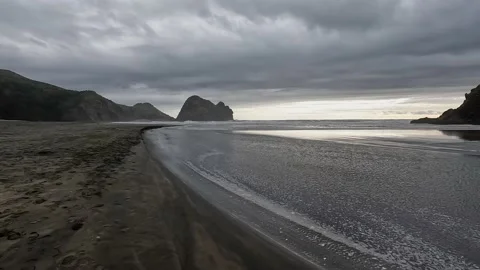 Moody Piha Beach Stock Footage 219620528