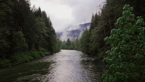 Moody River and Mountain Scene Stock-Footage 301024402