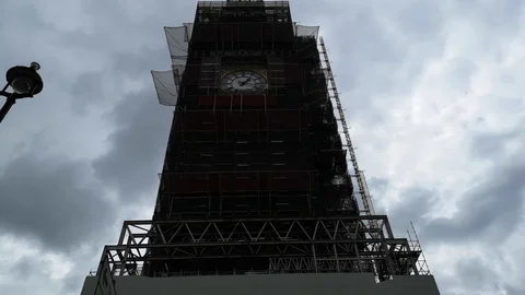 Moody Shot Of Big Ben Under Renovation Stock Footage 107384258