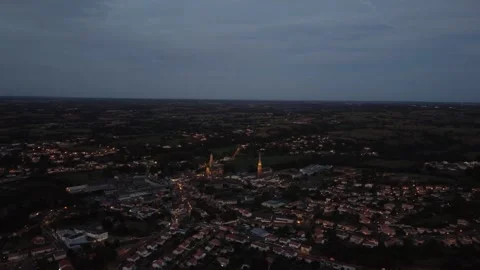 Moody Sunset Over Two Churches, France Stock Footage 331709297