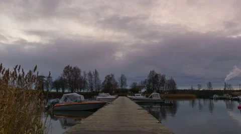 Moody sunset time lapse of a pier Stock Footage 56697178