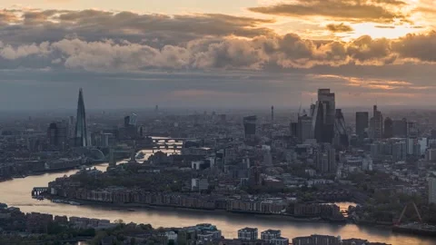 Moody sunset time lapse view of the urban skyline of London Stock Footage 263918961
