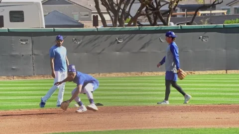 Mookie Betts Fielding a Live Ground Ball at Dodgers Spring Training Video stock 316316490