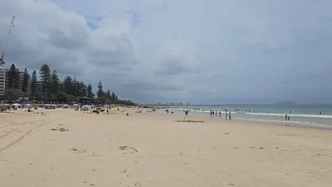 Mooloolaba Beach with Norfolk Pines, Mooloolaba, Sunshine Coast, Australia 8K Stock Footage 299154906