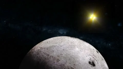 Moon 3d planet with glowing sun Stock Footage 221911577