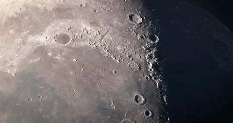 Moon 4K. High resolution and super detailed lunar surface. Plato crater. Stock Footage 163534830