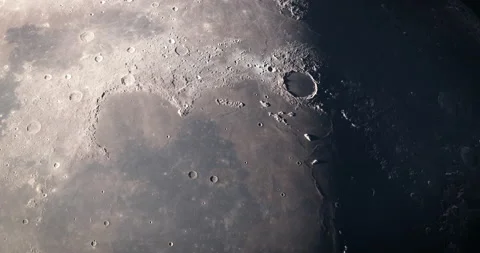 Moon 4K. High resolution and super detailed lunar surface. Plato crater. Stock Footage 163552796