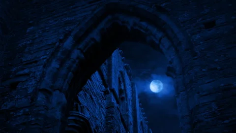 Moon Above Arch Of Old Medieval Church Stock Footage 345051351