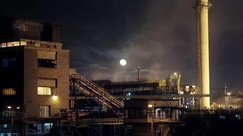 Moon Above Working Factory Stock Footage 245144782