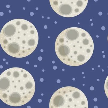 Moon abstract seamless space pattern background with satellites spheres. Sola Illustrazione stock