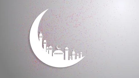 Moon, Abstract view of Mosque or Masjid with shadow on moon, paper design. Stock Illustration