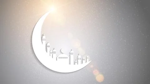 Moon, Abstract view of Mosque or Masjid with shadow on moon, paper design. Stock Illustration