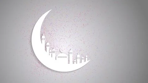 Moon, Abstract view of Mosque or Masjid with shadow on moon, paper design. Stock Illustration