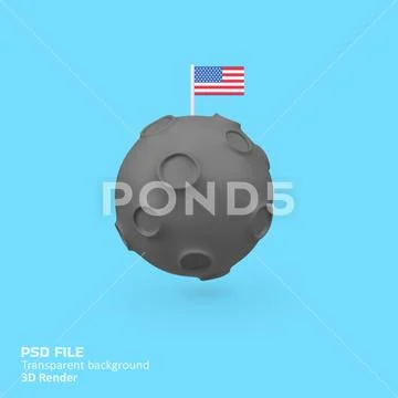 Moon and American flag isolated 3d render icon illustration Template PSD