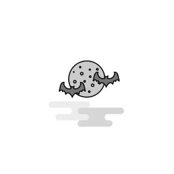 Moon and bats  Web Icon. Flat Line Filled Gray Icon Vector Stock Illustration