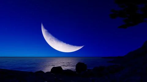 Moon and Beach 스톡 일러스트